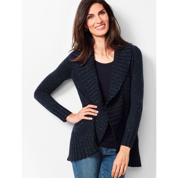 Talbots Donegal Navy Blue Speckled Open Front Cardigan Sweater Small - Picture 1 of 7